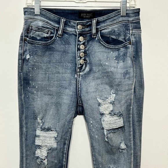 Judy Blue High Rise Button Fly Bleach Splatter Skinny Jeans - Picture 7 of 13